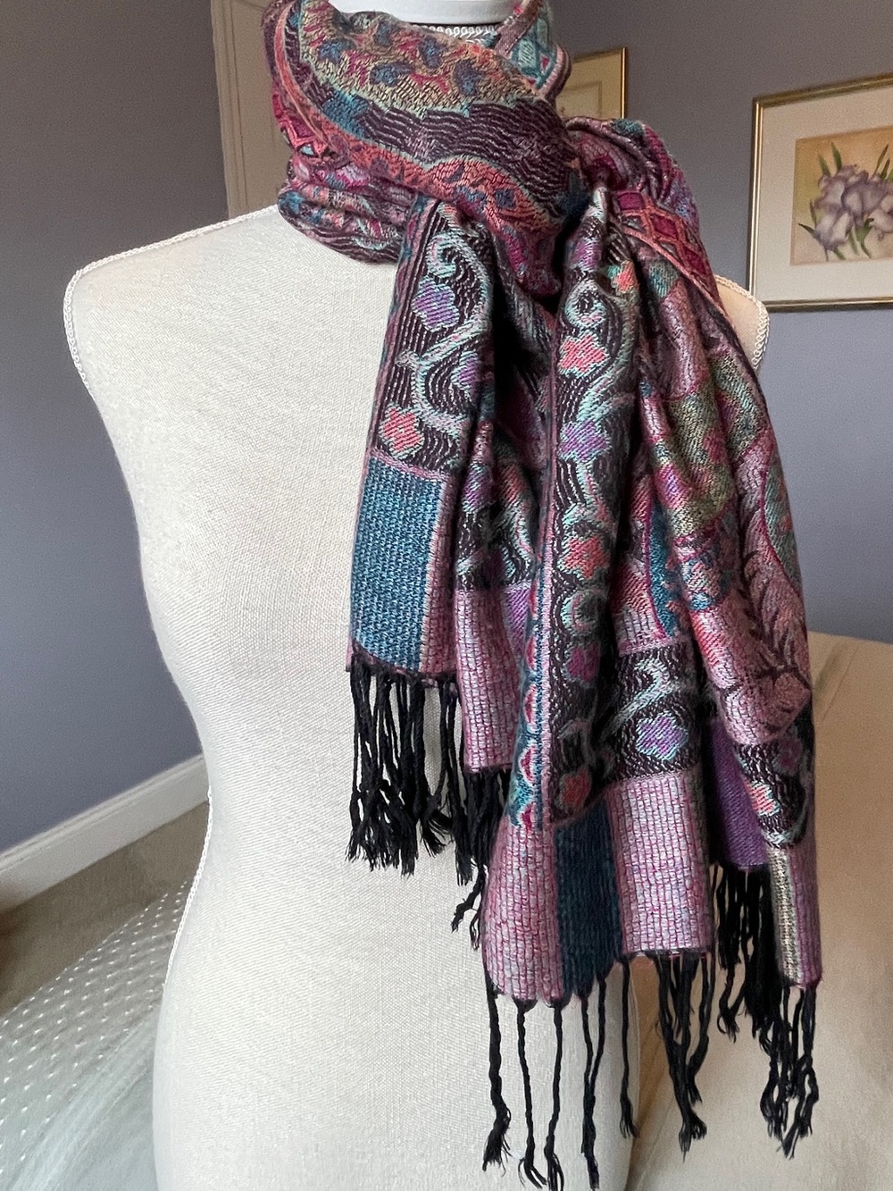 Pashmina Jewel Tone Reversable Fringed Scarf